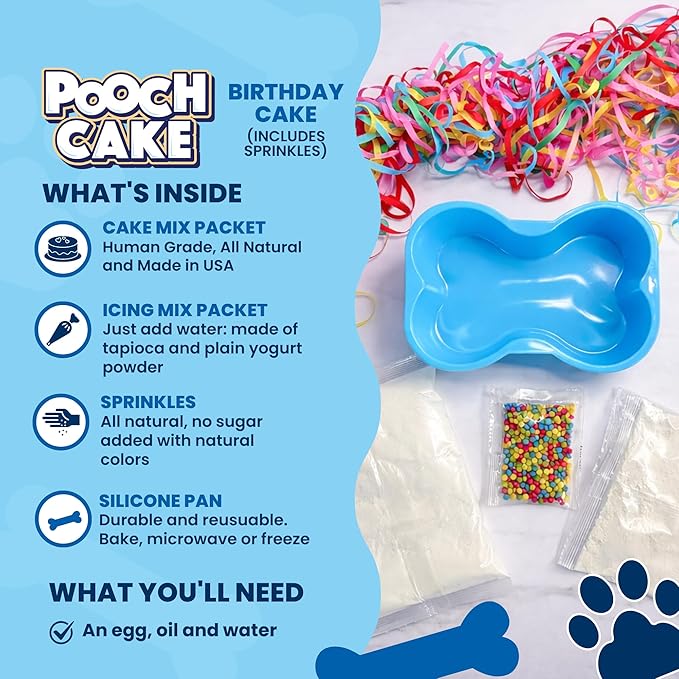 Dog Birthday Cake Kit - Birthday Cake Flavor with Sprinkles - Microwavable Cake Mix, Dog Icing Mix and Dog Safe Sprinkles - Made in USA - Reusable Silicone Pan