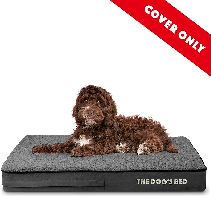 The Dog’s Bed Replacement Outer Cover, Plush Fabric, Grey Plush, Medium, 4-Inch