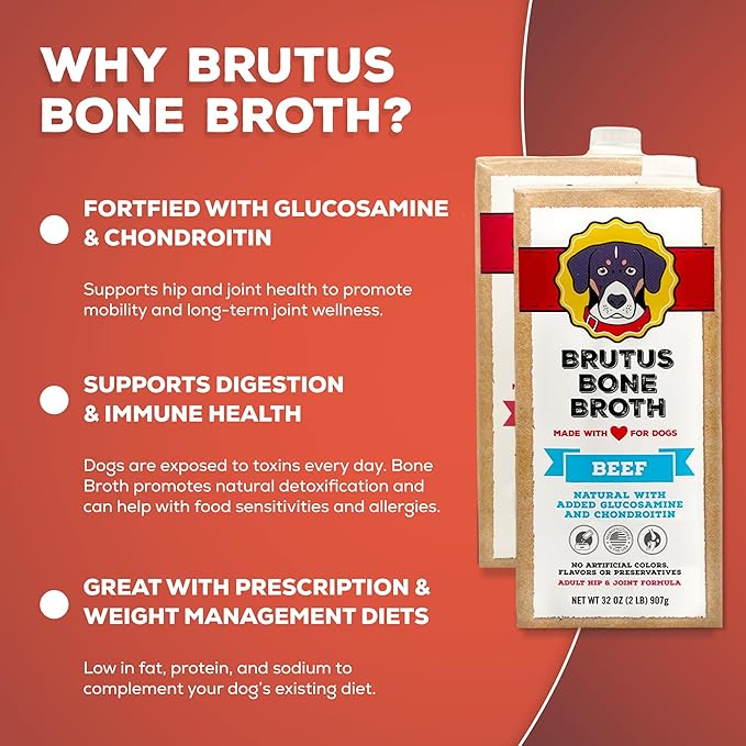 Brutus Bone Broth Liquid for Dogs | All Natural | Made in USA | Glucosamine & Chondroitin for Healthy Joints | Human Grade Ingredients | Hydrating Dog Food Topper, Gravy & Treat (Pork)