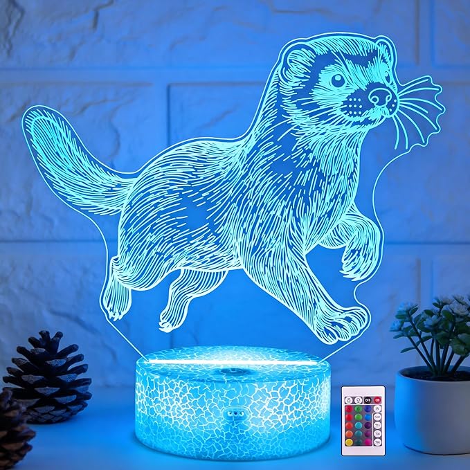 Ammonite Ferret Night Light, 3D LED Lamp with Remote, 16 Color Changing & Timer, Room Decor Light, Vibrant Ambient Lighting, Birthday Xmas Gift for Kids Adults