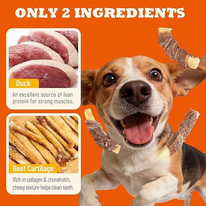 Duck-Wrapped Beef Cartilage for Dogs - Grain Free Limited Ingredient Training Treats - Healthy Snacks for Dogs - 5 oz