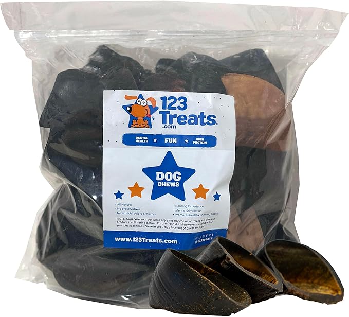 123 Treats | Cow Hooves for Dogs (50 Count) 100% Natural Long-Lasting Dental Dog Chews Made from Beef Hoof | from Free Range, Grass Fed Cattle with NO additives, Coloring or Chemicals