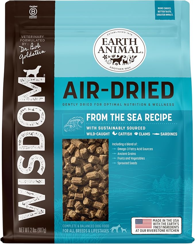 Earth Animal Wisdom Air Dried Dog Food - From the Sea Recipe Premium Natural Dry Dog Food for All Breeds & Ages - 2 Lbs Bag