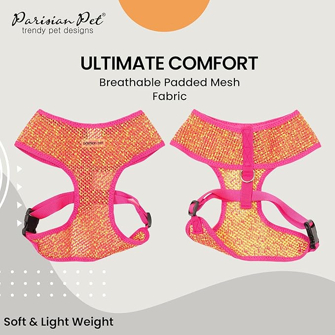 Parisian Pet Girl Dog Harness - Breathable Mesh Pink Yellow No Pull Puppy Harness with Leash Ring - Adjustable Harnesses for Dogs - Soft Step-in Pet Vest - Lightweight Dog Vests for Large Dogs