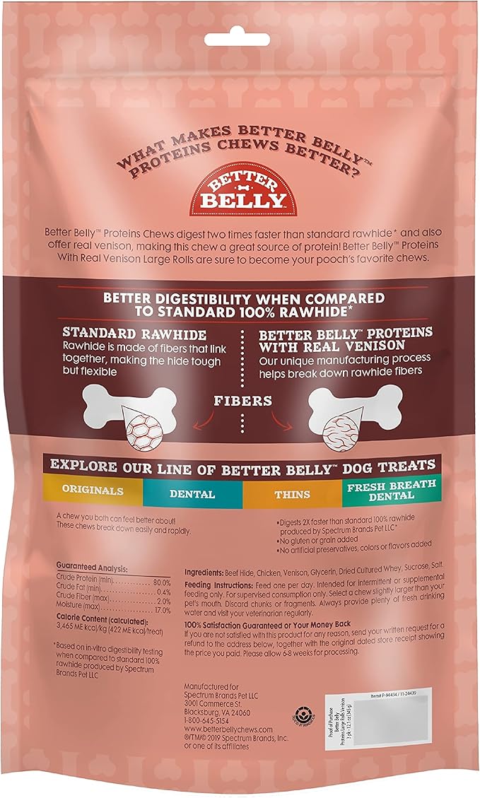 Better Belly Highly Digestible Rawhide Large Roll Chews, Treat Your Dog to a Chew with NO Artificial Colors or Flavors