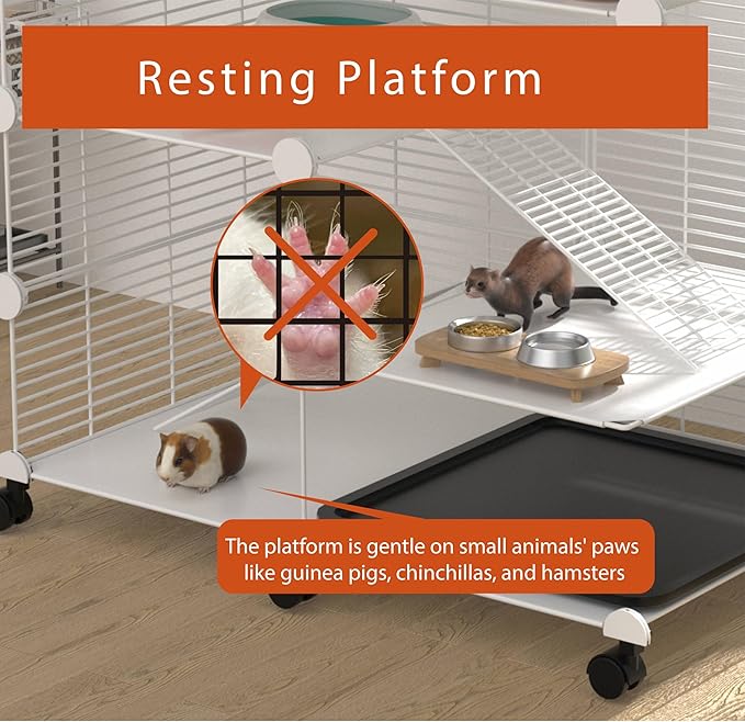 STILLCOVE C&C Guinea Pig Cages Indoor on Wheels, 3 Tier Ferret Cage Small Animal Hideout House with Drawer & Removable Tray, Pet Playpen Fence for 1-3 Hamster Rat Chinchilla Hedgehog