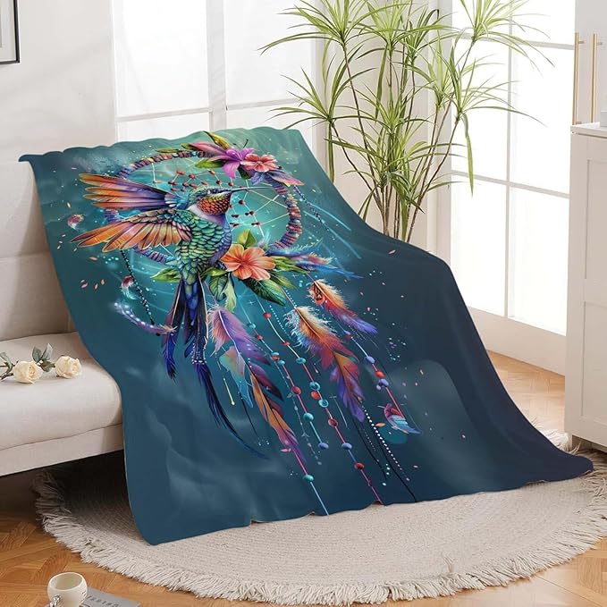 Hummingbird Throw Blanket Hummingbird Bird Stuff Gifts for Kids Girls Boys Adults Women Man Soft Cozy Warm Plush Fluffy Fuzzy Fleece Blanket Decor 40''X50''