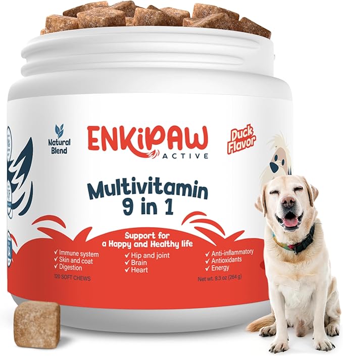 9-in-1 Senior Dog Supplement Multivitamin - Soft Dog Chews Treats for Joints, Energy, Digestion, Immunity | Probiotics, Colostrum, Omegas, Taurine – Duck Flavor - 120 Chewables
