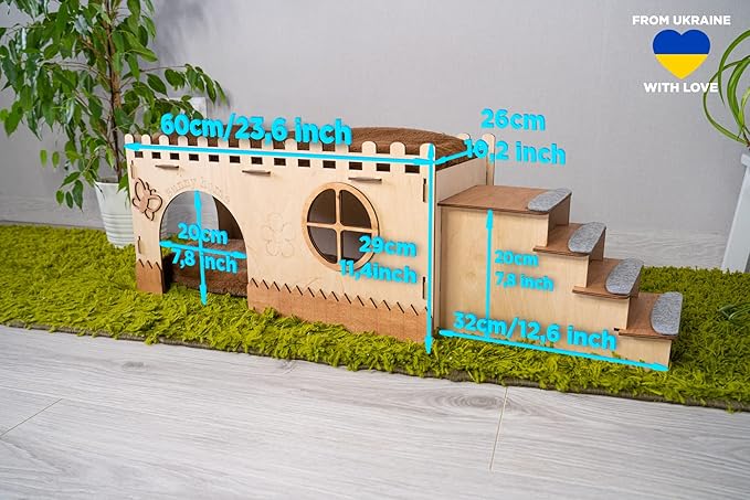 Wooden rabbit house, bunny сastle, Add your pet's name for FREE (No pillow no fleece)