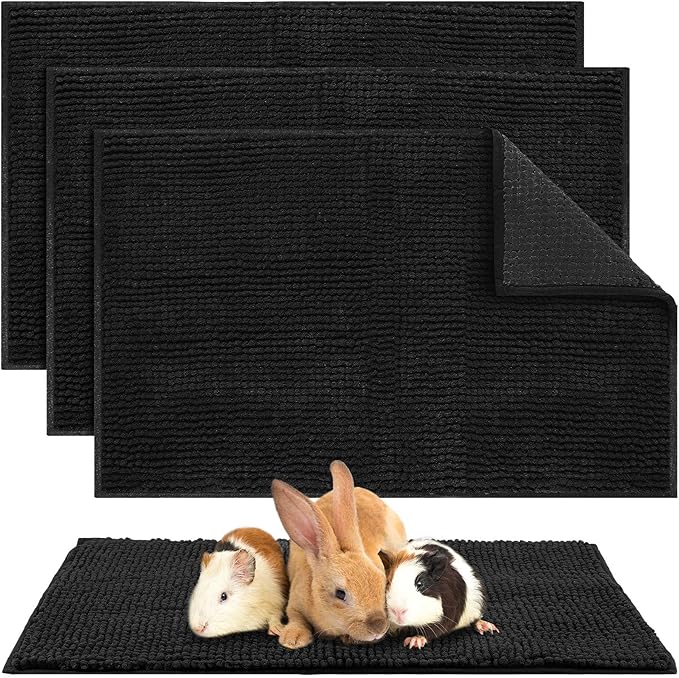 Amylove 4 Pcs Guinea Pig Cage Liner Washable Fleece Pee Pads Pet Dog Cat Bedding Training Mat for Small Animal Guinea Pig Puppy Bunny Hamster(16 x 24 Inch,Rectangular,Black)