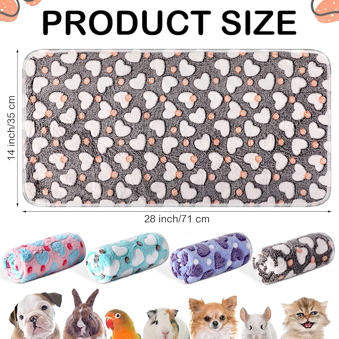 Tudomro 8 Pcs Guinea Pig Blankets Washable Small Pet Fleece Bedding Cage Liners Double Sided Pet Reusable Sleep Mat Pad Cover for Ferret Chinchilla Furniture Protection(Heart,14 x 28 Inch)