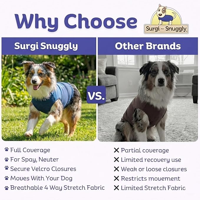 Surgi Snuggly Dog Surgery Recovery Suit – Dog Onesie for Post Surgery Recovery, Female Spay & Male Neuter – Surgical Suit for Dogs, E-Collar Cone Alternative, Double Blue - Large Long - 21" - 24" (EC)