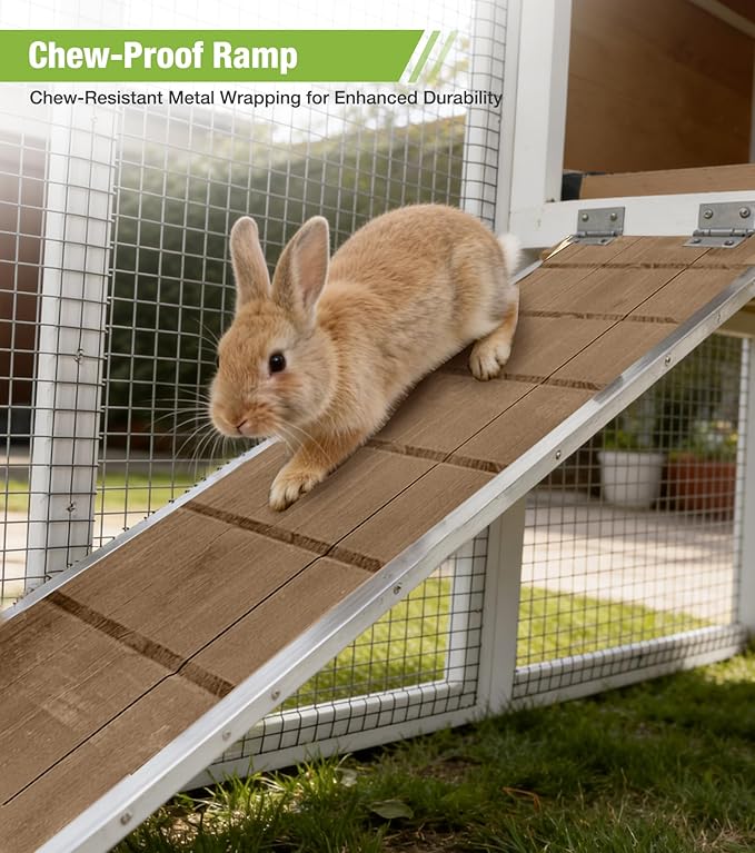 GUTINNEEN Rabbit Hutch Outdoor Rabbit Cage Indoor 51.6" L Waterproof Bunny Cage with Chew-Proof Ramp and Lockable Doors for Indoor Outdoor Use Brown
