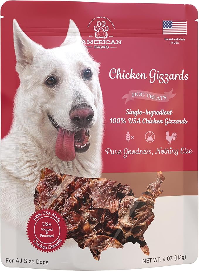 American Paws Dehydrated Chicken Gizzards Dog Treats, Only One Ingredient, No Additives, Made and Sourced in USA
