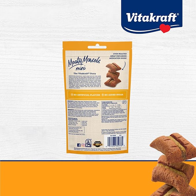 Vitakraft Meaty Morsels Mini Dog Treats – Over 70% Real Meat - Chicken & Sweet Potatoes – Extra-Soft, for All Dog Sizes & Ages – Training – Tender Treats – Resealable 1.69 oz Bag