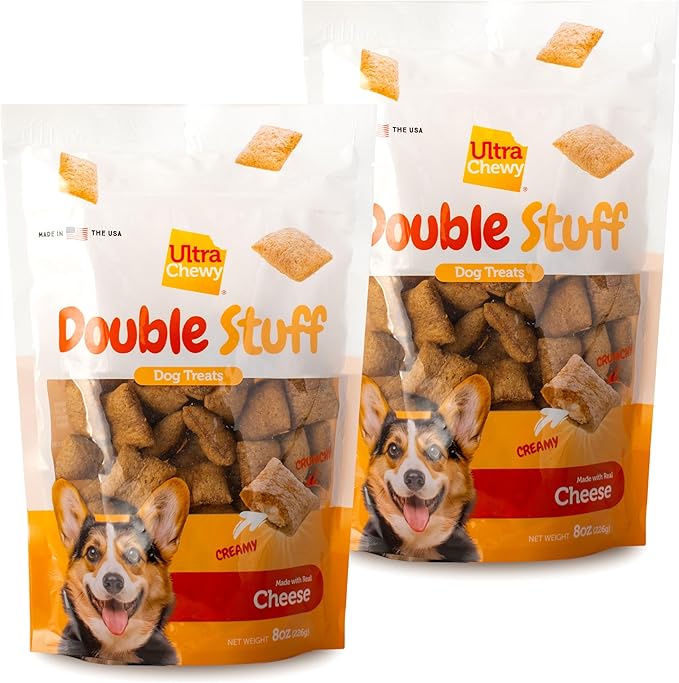 Ultra Chewy Double Stuff Cheese - Crunchy Dog Treats with Creamy Filling - Made in USA - Irresistible Flavor - Ideal for Medium/Large Dogs - 2 Packs