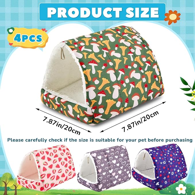 Cinnvoice 4 Pcs Guinea Pig Hideout, Guinea Pig Bed Tunnel, Rabbit Washable Small House Cage Accessories for Bunny Hedgehog Mouse Chinchillas Hamsters Ferrets Bearded Dragons Rats (Classic,7.9 in)