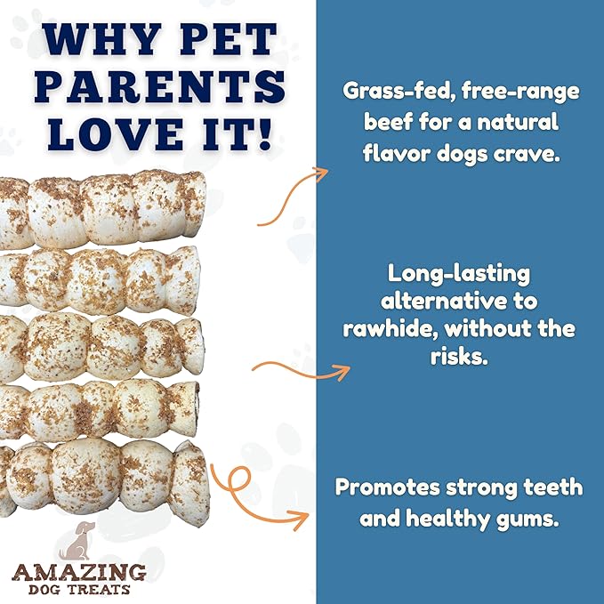 Amazing Dog Treats - Beef Cheek Rolls Mega Thick (Bully Dust Flavor, 5-6" - 8 Count) - Safe Rawhide Alternative Dog Chew - Great for Power Chewers - Long Lasting Dog Chew - Retriever Rolls for Dogs