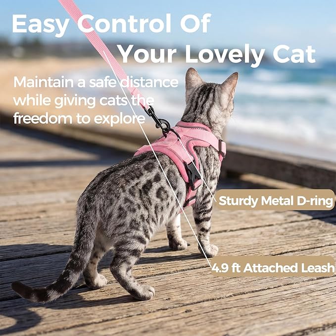 Cat Harness and Leash Set Escape Proof Tactical Extra Large Kitten Harness Emotional Support Cat Vest, Pink, XL