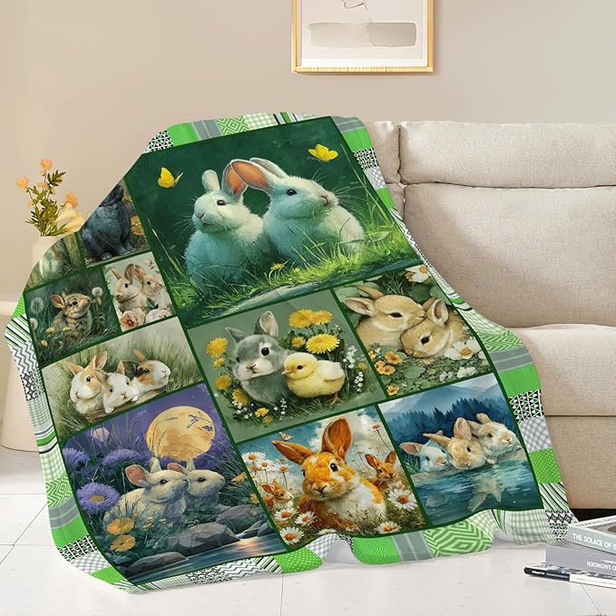 Bunny Throw Blanket Rabbit Bunny Stuff Gifts for Kids Girls Boys Adults Women Men Soft Cozy Warm Plush Fluffy Fuzzy Fleece Blanket 50''X60''