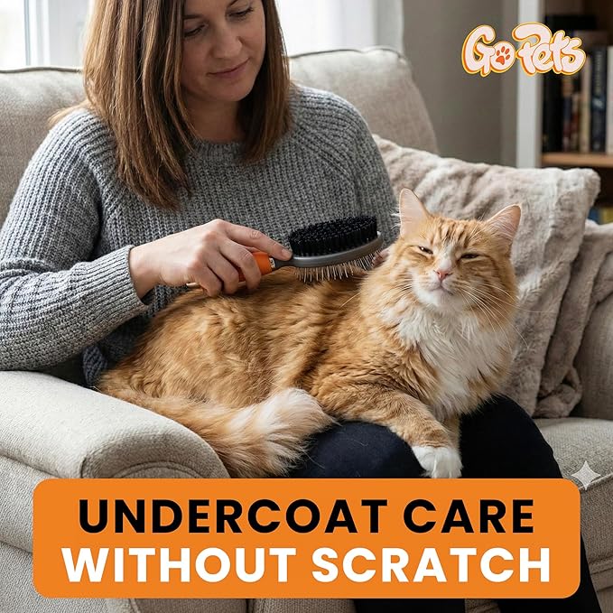 GoPets Double-Sided Pin & Bristle Brush, Dog & Cat Grooming Brush for Detangling, Shedding Control, Fur & Dirt Removal, Smooth & Efficient Pet Grooming for Healthy Coat, Comfortable Ergonomic Handle