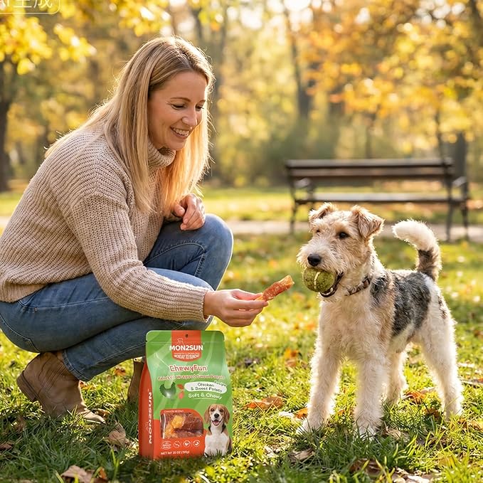MON2SUN Chicken Wrapped Sweet Potato Dog Treats for All Breeds, Rawhide-Free Soft Chews for Training, No Artificial Colors, 10oz