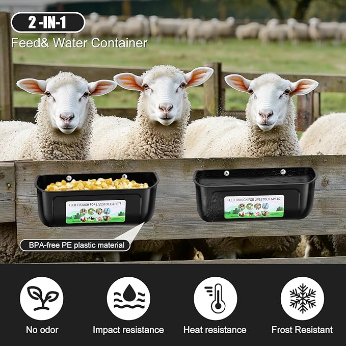 Chicken Feeder Waterer, 6 Pack Duck Feeder Supplies, Hanging Fence Feed Trough with Clips for Goat, Sheeple, Piglet, Gooses, Turkeys, Dog Livestock Poultry, Black