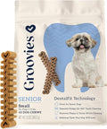 Groovies Gentle & Flexible Senior Dog Dental Chews, Contact-Cleaning Design Supporting Tartar Control & Fresh Breath, Oral Care Treats, USA Manufactured, Patented DentalFit Tech, Small Dogs, 43 Chews