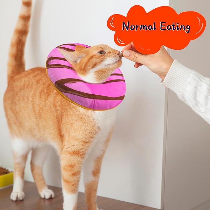 Seyezo Cat Cone Collar Soft, Adjustable Cat Recovery Collars Kitten Cones to Stop Licking, Cute Donut E Collar After Surgery, Anti-Lick Wound Healing Elizabethan Collar for Kittens (Pink, Small)