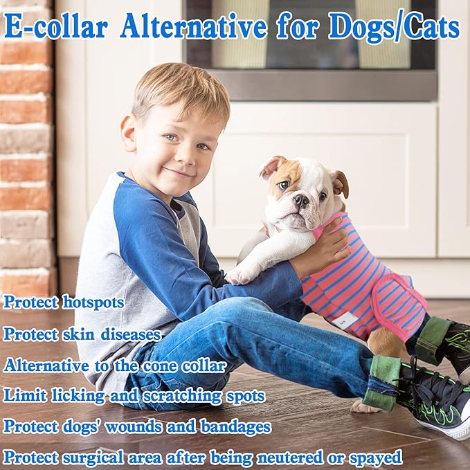 Dog Surgery Recovery Suit, Recovery Shirt for Male Female Dog Cats, Cone E-Collar Alternative Abdominal Wounds Spay Bandages Onesie, Anti-Licking Pet Surgical Recovery Suit,Pink XX-Lrage