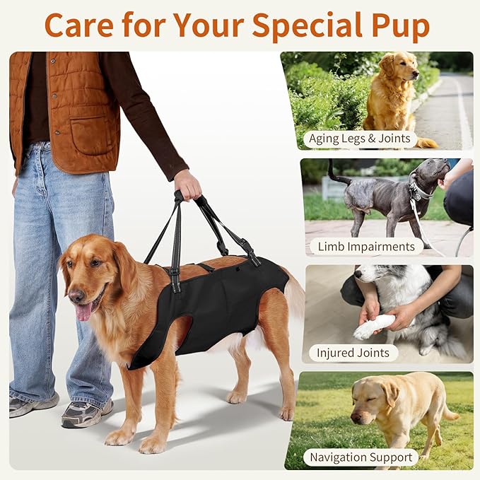 Mayerzon Dog Full Body Lift Harness, Support Sling Carrier for Senior Disabled Dogs, Mobility Aid for Front Hind Leg Joint Injury, Assists Walking Hiking Stairs, Soft Handle Backpack, Reflective Strap