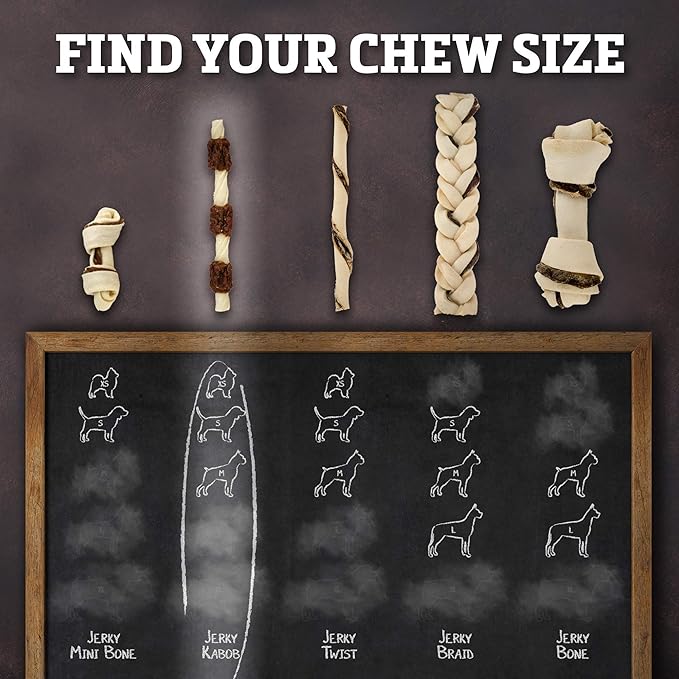 Buffalo Range Rawhide Jerky Kabobs, Jerky Dog Treat, Grass-Fed Buffalo Rawhide Chews, Healthy Dog Treat, Meat Kabob, Puppy Chews, No Added Fillers or Dyes, Hickory Smoked Flavor, 18 Count