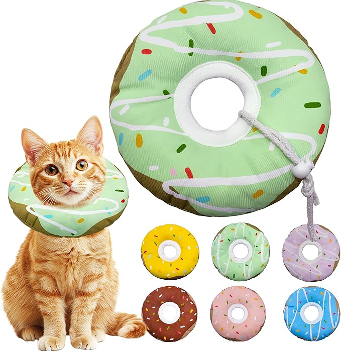 Seyezo Cat Cone Collar Soft, Adjustable Cat Recovery Collar Kitten Cones to Stop Licking, Cute Donut E Collar After Surgery, Cats Neck Pillow Cone Elizabethan Cones of Shame (Waterproof Green, Small)