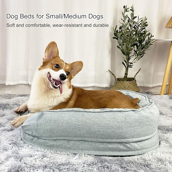 Dog Beds for Small & Medium Dogs, Memory Foam Dog Couch Bed with Washable Removable Cover, Bolster Pet Bed with Waterproof Lining Non-Slip Bottom, Soft Comfy Dog Sofa (Small,Light Grey)
