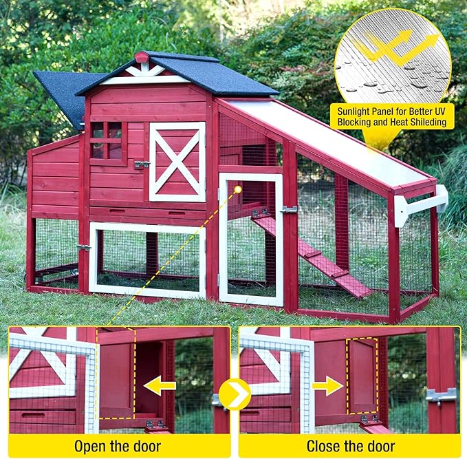 Aivituvin Chicken Coop Mobile Chicken House on Wheels Expandable Wooden Poultry Cage with Large Nesting Box Leakproof Pull-Out Tray Rabbit Hutch Bunny Cage,UV-Resistant Roof