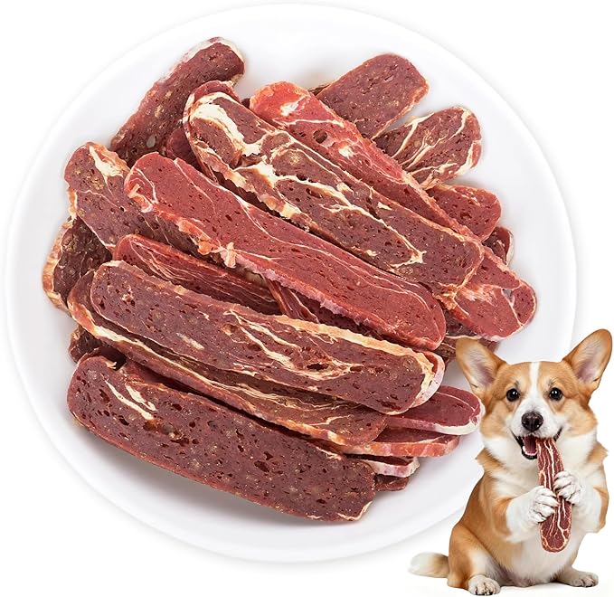 17.6oz Marbly Beef Strips for Dog Jerky Treats - Natural High Protein Beefhide for Dental Chews - Supports Hip & Joint Health - Dog Training Treats for Small & Large Dogs