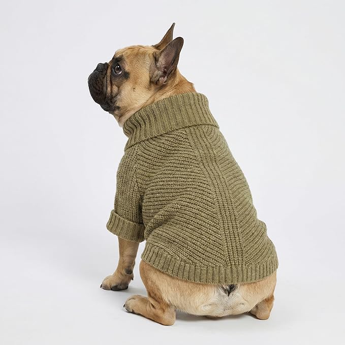 Fitwarm Thermal Knitted Dog Sweater Doggy Winter Coat Pet Clothes Doggie Turtleneck Jacket Puppy Outfits Cat Sweatsuit Sage Green Small