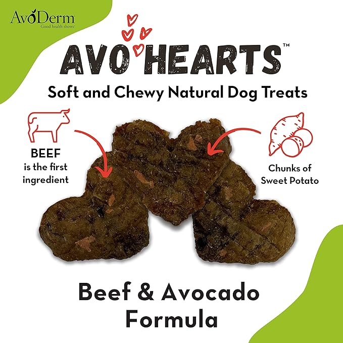 AvoDerm AvoHearts Beef and Avocado Formula Dog Treats, 5oz Bag