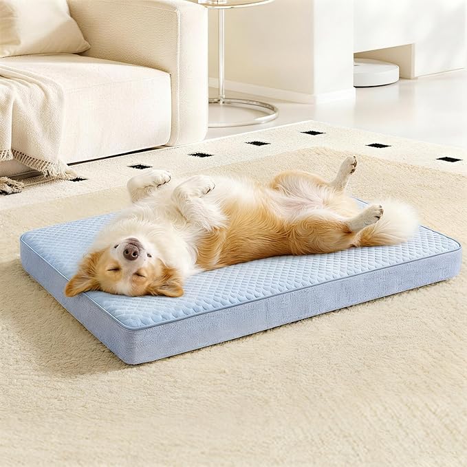 Cooling Dog Bed for Large Dogs, Washable Memory Foam Dog Beds for Crate with Joint Relief, Waterproof Liner and Removable Cover (41’’x 29’’)
