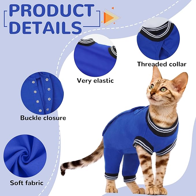 PUMYPOREITY Cat Recovery Suit for Hind Legs, Cat Surgical Spay Suit with Leg Sleeves to Stop Licking, Long Rear Sleeve Wound Cover Abdomen Kitten Onesie, Blue, M