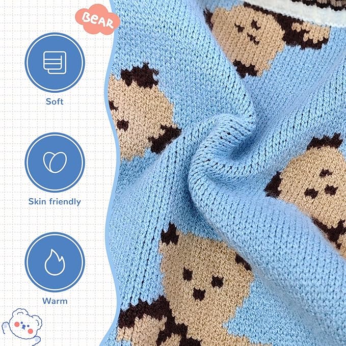 Small Dog Sweaters Cute Bear Dog Cardigans Clothes for Small Medium Dogs Boy Girl Puppy Cat Knitting Cardigan Outfits Dogs Winter Coats Warm Pet Doggy Clothes Soft Knitwear Apparel (Blue,S)