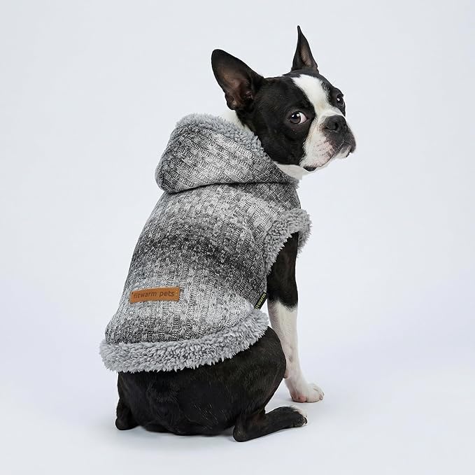 Fitwarm Fuzzy Dog Sweater, Knitted Winter Dog Clothes for Small Dogs Boy Girl, Pet Cat Hooded Outfit, Heather Grey, Black, XXL