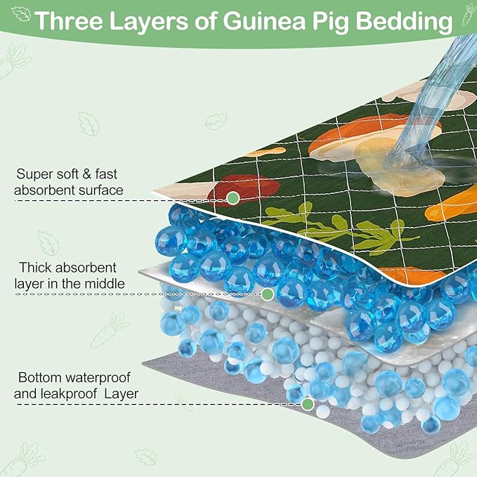 Bienbee Guinea Pig Bedding, 2 Pack 47" x 24" Reusable Guinea Pig Cage Liner Waterproof and Absorbent Small Animal Bedding Washable Guinea Pig Pee Pads for Small Pet Hamster Rabbit Squirrel, Mushroom
