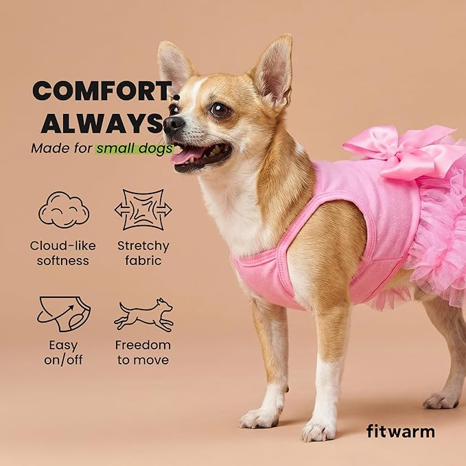 Fitwarm Sparkly Dog Tiered Dress, Fancy Dog Clothes for Small Dogs Girl, Bohemian Doggie Birthday Outfit, Pet Apparel, Pink, XS