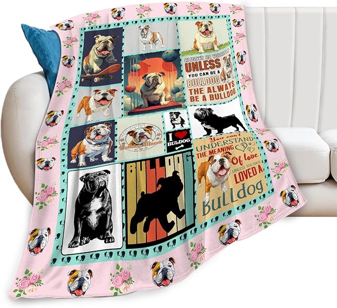 English Bulldog Throw Blanket English Bulldog Puppy Stuff Gifts for Dog Lover Kids Girls Boys Adults Women Men Soft Cozy Warm Plush Fluffy Fuzzy Fleece Blanket Decor 50''X60''