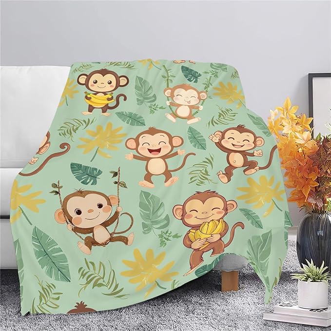 Monkey Blanket Cute Cartoon Monkey Throw Blanket Gifts for Monkey Lovers Girls Boys Kids Women Men Adults Super Soft Cozy Plush Fluffy Fuzzy Fleece Blanket Home Decor 40''X50''