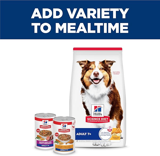 Hill's Science Diet Adult 7+,Senior Adult 7+ Premium Nutrition,Wet Dog Food,Beef & Vegetables Stew,12.8 oz Can,(Pack of 24)