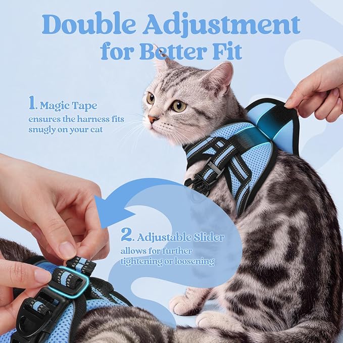 rabbitgoo Cat Harness and Leash Set for Walking Escape Proof, Adjustable Soft Kittens Vest with Reflective Strip for Cats, Comfortable Outdoor Vest, Light Blue, XL