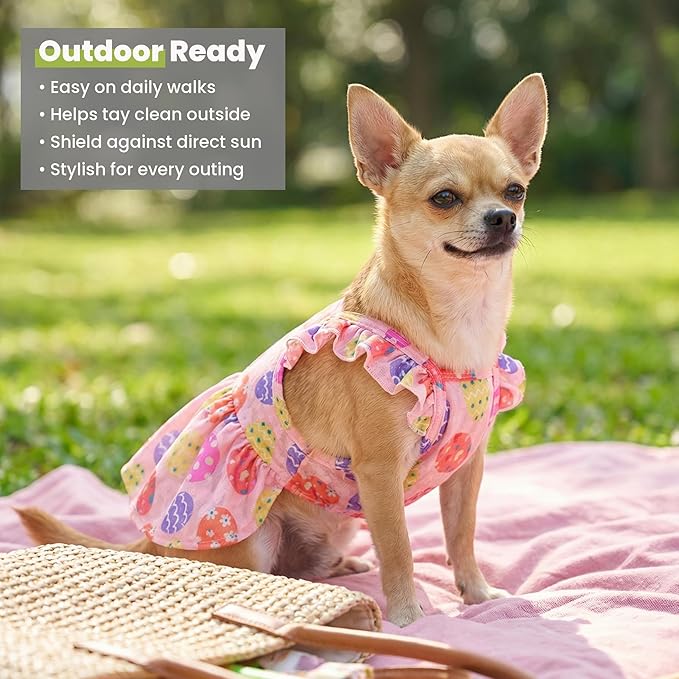Fitwarm Easter Egg Dog Dress, Holiday Dog Clothes for Small Dogs Girl, Pet Easter Outfit, Pink, Yellow, Purple, XS