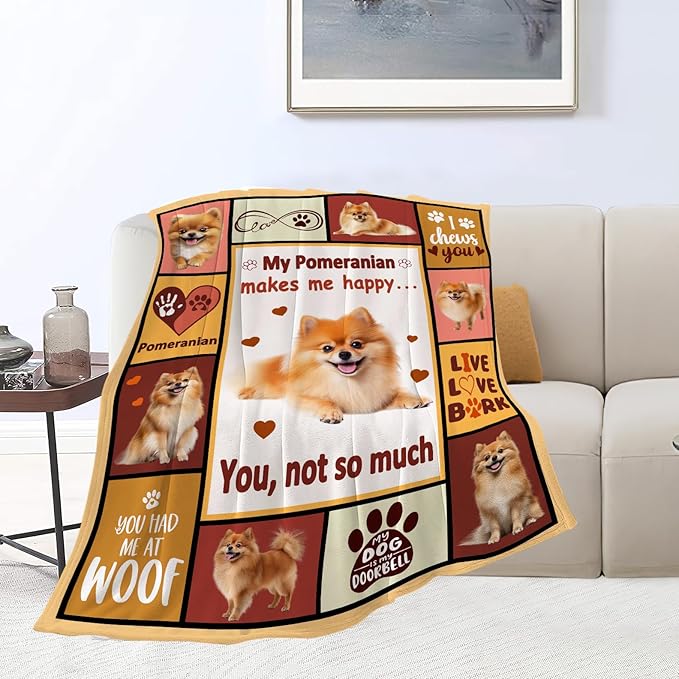 Pomeranian Gifts Blanket, Pomeranian Throw Blankets, Dog Mom Gift for Women Men Boys Girls Lover Adult Cozy Fleece Flannel Bedding Stuff Animal Plush for Couch Sofa Bed Decor 80"X60"